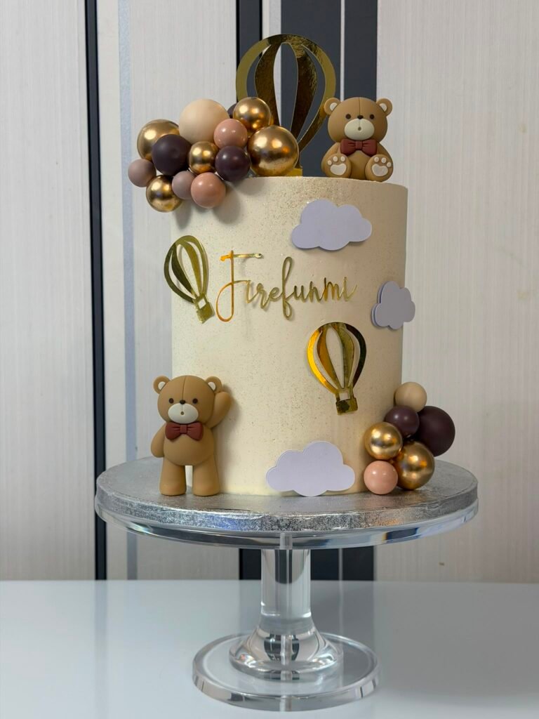 Teddy Bear Hot Air Balloon 1st Birthday Cake