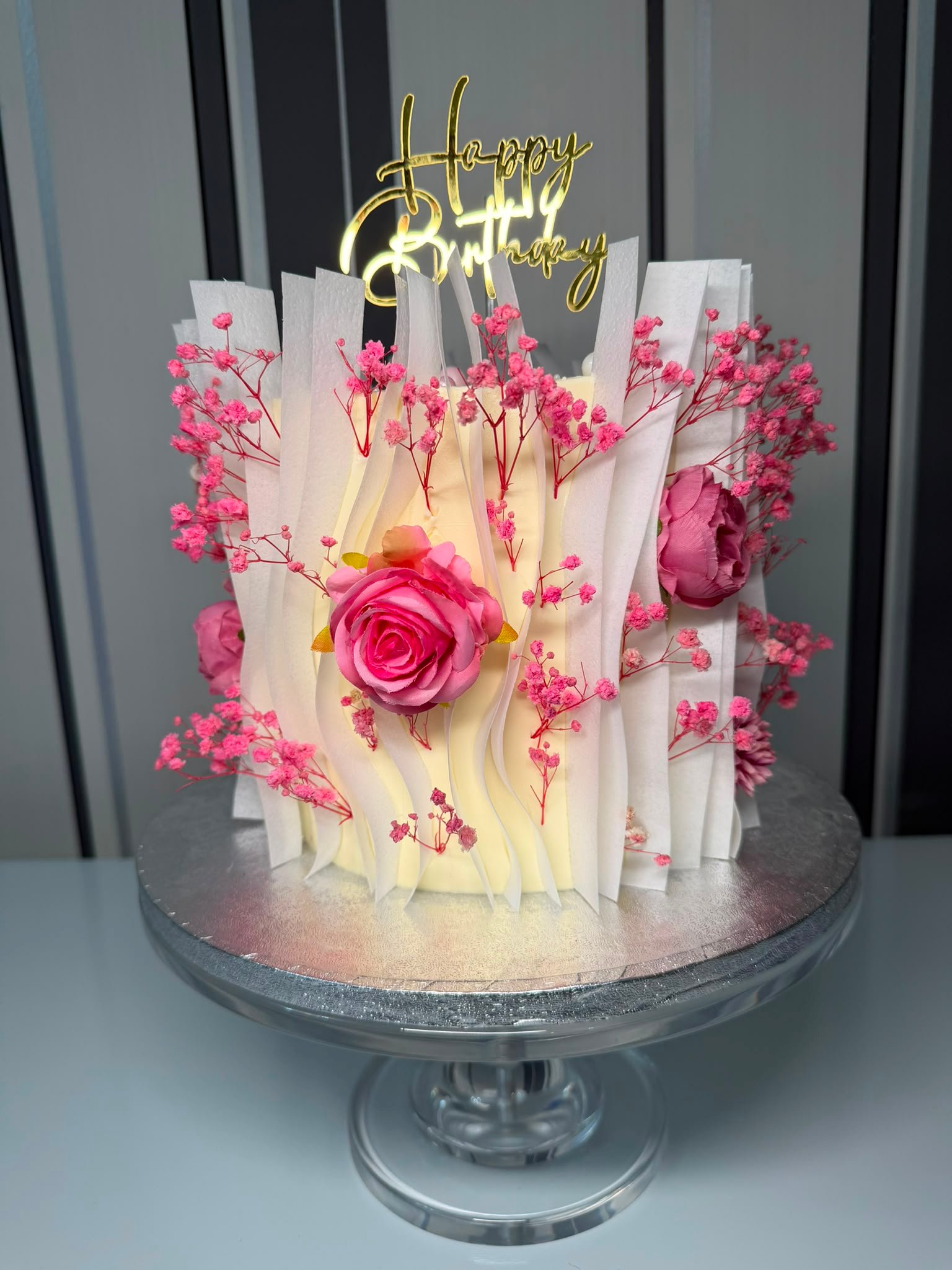 Pink Blush Wafer Floral Cake