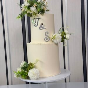 Ivory Garden Monogram Wedding Cake
