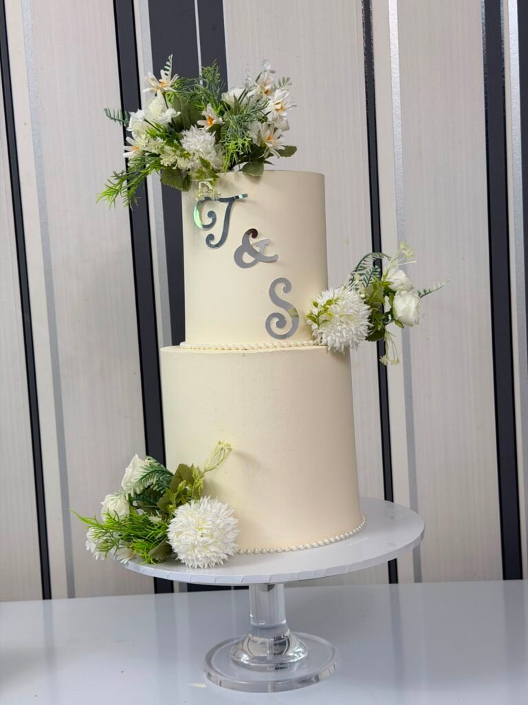 Ivory Garden Monogram Wedding Cake
