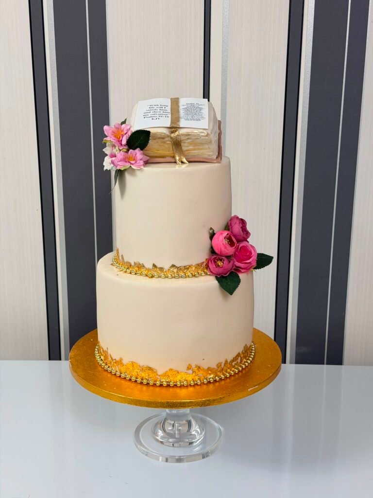 Golden Blessing Bible Wedding Cake