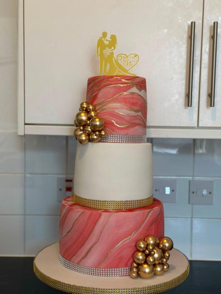 Coral Gold Marble Royal Wedding Cake