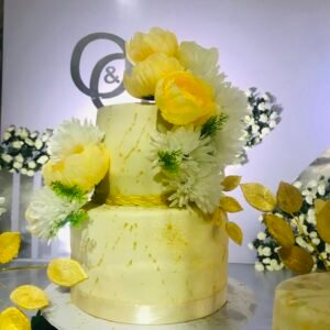 Golden Sunflower Floral Wedding Cake