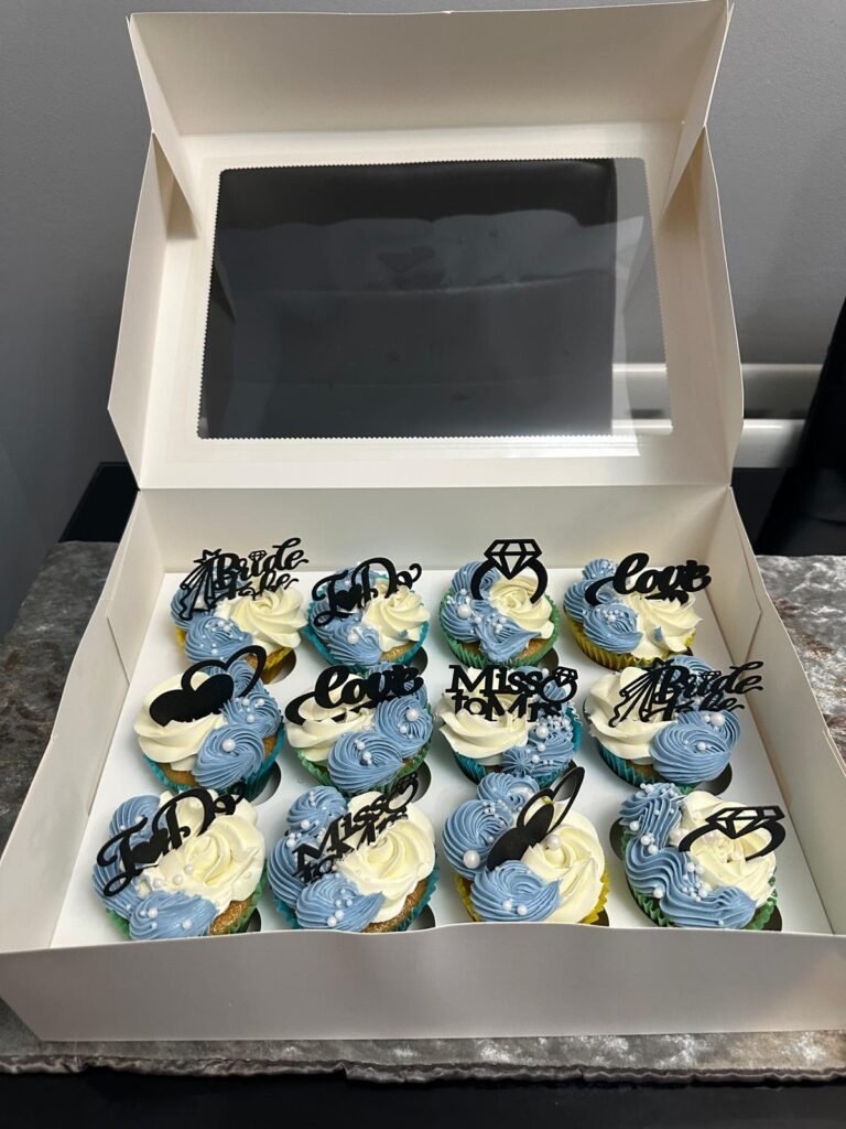 Bridal Shower Dusty Blue & Ivory Cupcakes