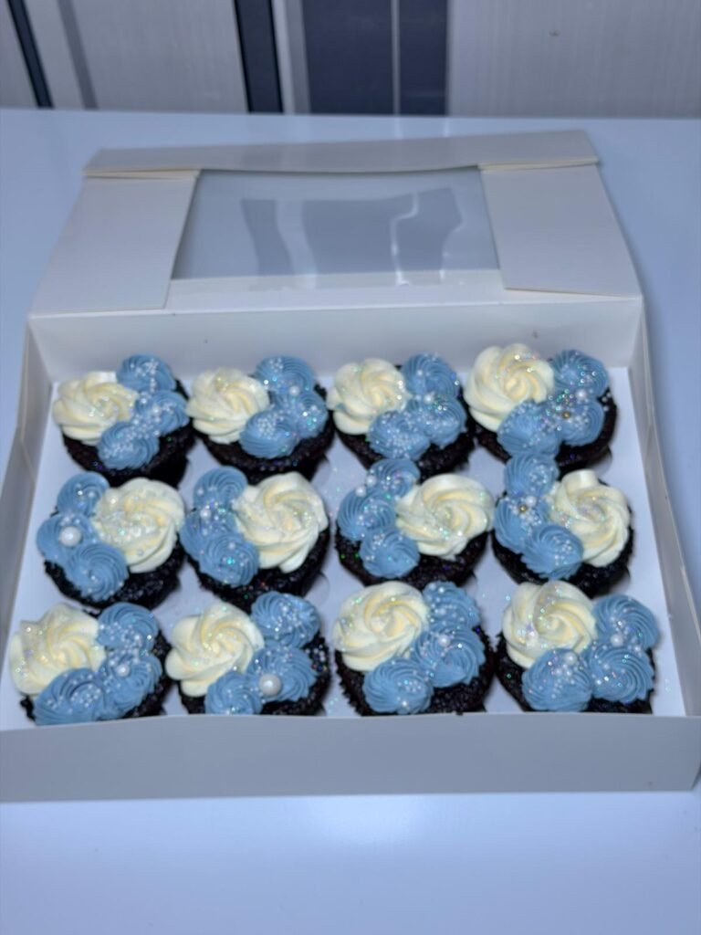 Dusty Blue & Ivory Pearl Cupcakes