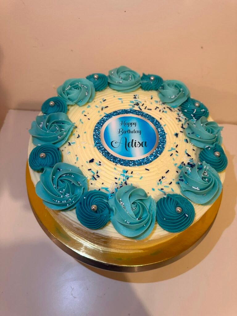 Aqua & Ivory Birthday Cake